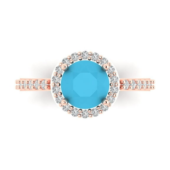 1.86 ct Round Cut Simulated Turquoise Halo Engagement Ring for Women in 14K Rose Gold