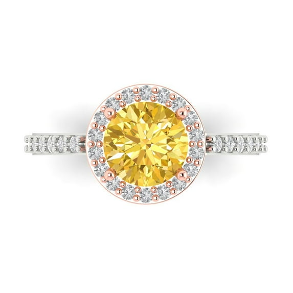 1.86 ct Round Cut Simulated Yellow Diamond Solitaire with Simulated Diamond Accents 14K White/Rose Gold Womens Engagement Ring