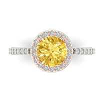 1.86 ct Round Cut Simulated Yellow Diamond Solitaire with Simulated Diamond Accents 18K White/Rose Gold Womens Engagement Ring
