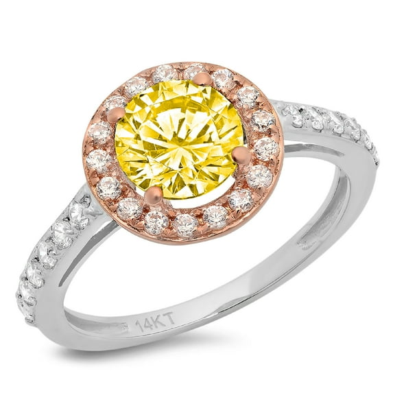 1.86 ct Round Cut Simulated Yellow Diamond Solitaire with Simulated Diamond Accents 18K White/Rose Gold Womens Engagement Ring