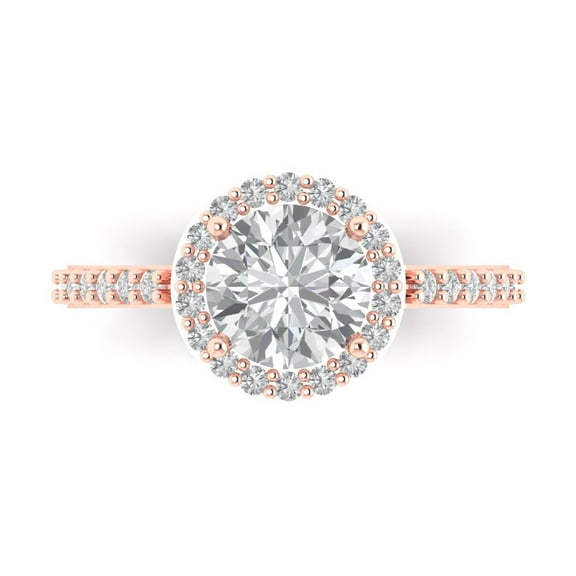 1.86 ct Round Cut White Sapphire Halo Engagement Ring for Women in 14K Rose Gold