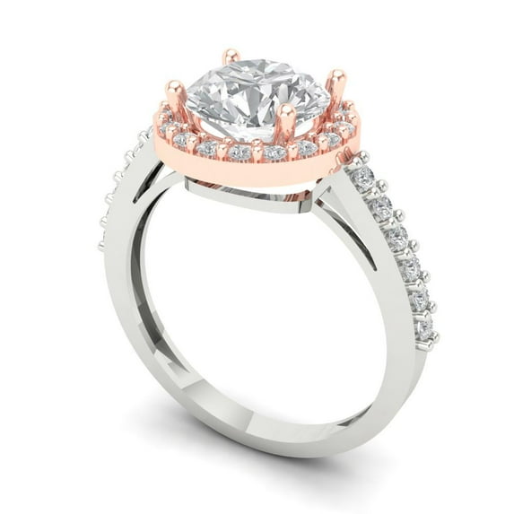 1.86 ct Round Cut White Sapphire Solitaire with Accents Engagement Ring for Women in 14K White/Rose Gold
