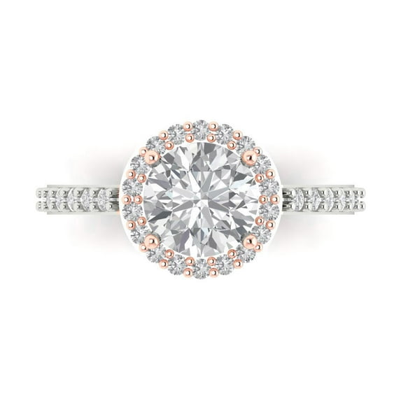 1.86 ctw Solitaire with Zirconia Diamond Accents Anniversary Ring for Women | Round Cut White Sapphire | Hyperallergenic Solid 14K White/Rose Gold