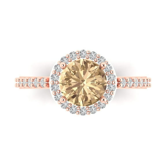 1.86 ct Round Cut Yellow Moissanite Halo Engagement Ring for Women in 18K Rose Gold