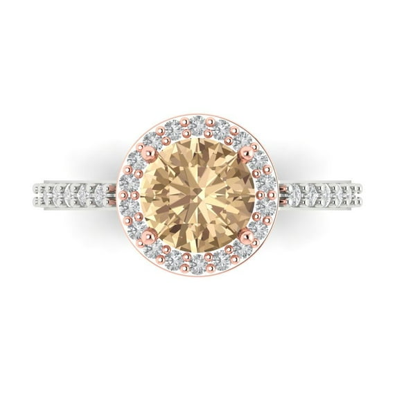 Clara Pucci 14K White/Rose Gold Solid Gold YellowMoissanite Solitaire with Accents Anniversary Ring for Women - 1.86 cttw Round Cut
