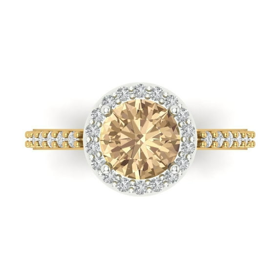 Clara Pucci 14K White/Yellow Gold Solid Gold YellowMoissanite Halo Anniversary Ring for Women - 1.86 cttw Round Cut
