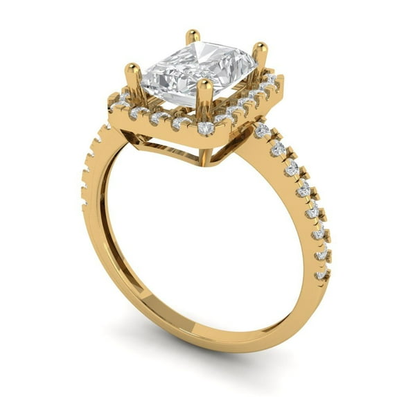 1.86 ct emerald cut clear Zircon 18k yellow gold halo Bridal Wedding Engagement Promise Anniversary Ring for Women size 4.5