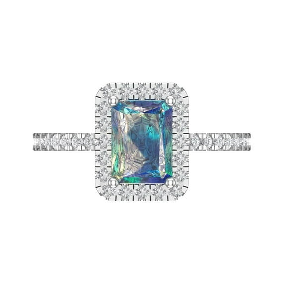 Clara Pucci 14K White Gold 1.86ct BlueMoissanite Halo Ring for Women