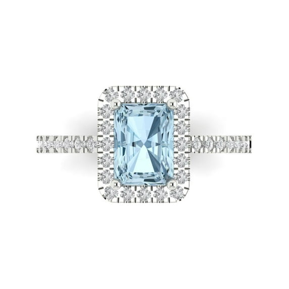 Clara Pucci 14K White Gold 1.86ct Aquamarine Halo Ring for Women