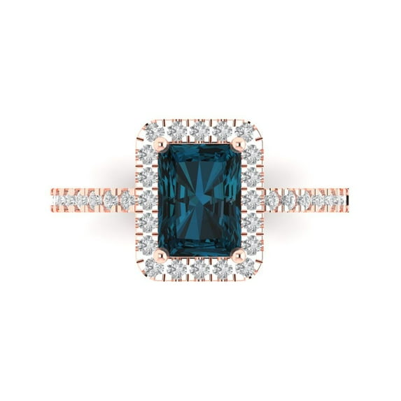 Clara Pucci 14K Rose Gold 1.86ct LondonBlueTopaz Halo Ring for Women