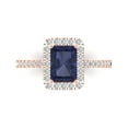 thumbnail image 1 of 1.86ct Emerald Cut Blue Sapphire 18k Pink Rose Gold Engraving Statement Bridal Wedding Halo Designer Ring Size 7, 1 of 5
