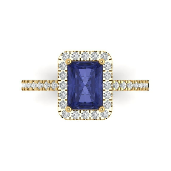 Clara Pucci 14K Yellow Gold 1.86ct Tanzanite Halo Ring for Women