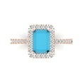 thumbnail image 1 of 1.86ct Emerald Cut Blue Turquoise 18k Pink Rose Gold Engraving Statement Bridal Wedding Halo Designer Ring Size 6.5, 1 of 5