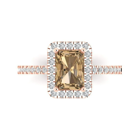 Clara Pucci 14K Rose Gold 1.86ct Champagne Halo Ring for Women