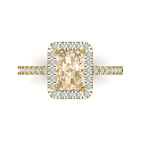 1.86ct Emerald Cut Brown Natural Morganite 18k Yellow Gold Engraving Statement Bridal Wedding Halo Designer Ring Size 11