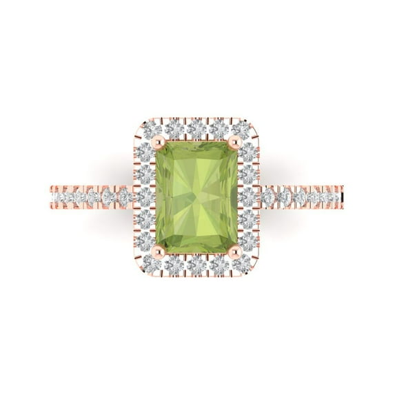 Clara Pucci 14K Rose Gold 1.86ct Peridot Halo Ring for Women