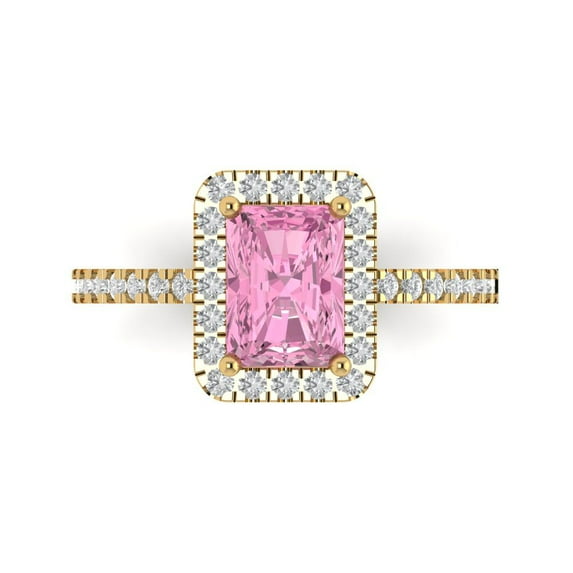 Clara Pucci 14K Yellow Gold 1.86ct Pink Halo Ring for Women
