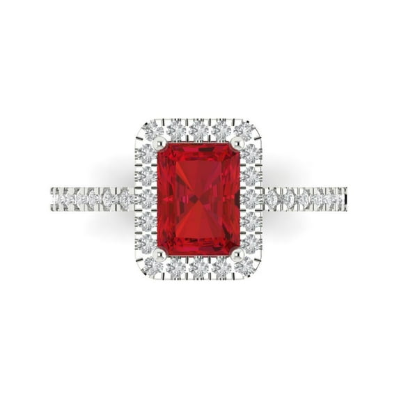 1.86ct Emerald Cut Pink Tourmaline 18k White Gold Engraving Statement Bridal Wedding Halo Designer Ring Size 3.5