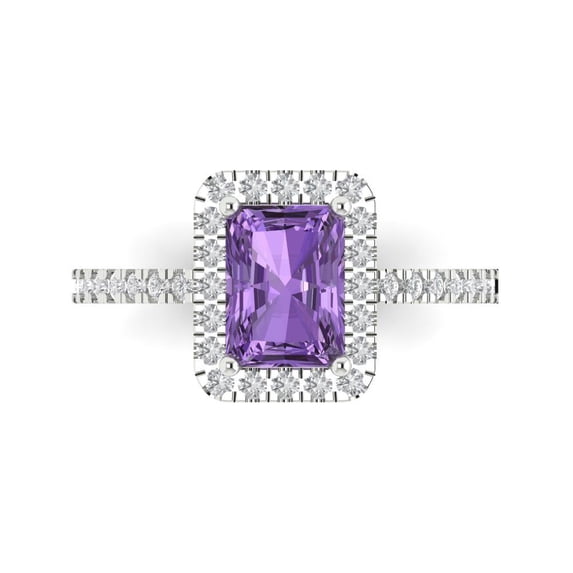 Clara Pucci 14K White Gold 1.86ct Alexandrite Halo Ring for Women