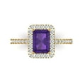 thumbnail image 1 of 1.86ct Emerald Cut Purple Natural Amethyst 18k Yellow Gold Engraving Statement Bridal Wedding Halo Designer Ring Size 5, 1 of 5