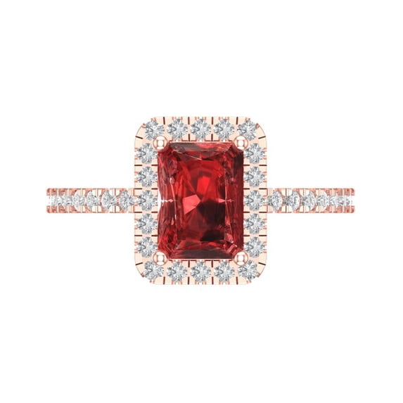 Clara Pucci 14K Rose Gold 1.86ct Garnet Halo Ring for Women