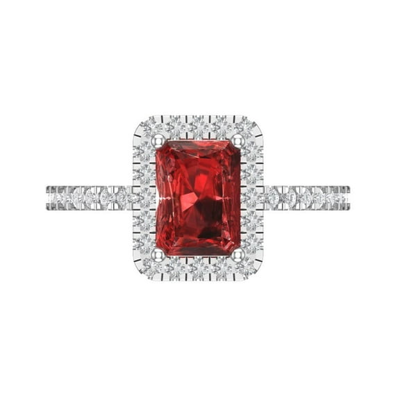 Clara Pucci 14K White Gold 1.86ct Garnet Halo Ring for Women