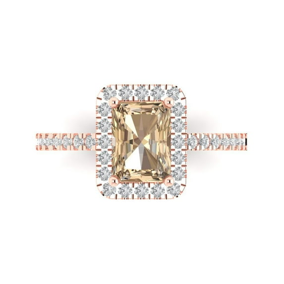 1.86ct Emerald Cut Yellow Moissanite 18k Pink Rose Gold Engraving Statement Bridal Wedding Halo Designer Ring Size 6.5