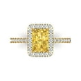 thumbnail image 1 of 1.86ct Emerald Cut Yellow Natural Citrine 18k Yellow Gold Engraving Statement Bridal Wedding Halo Designer Ring Size 5, 1 of 5