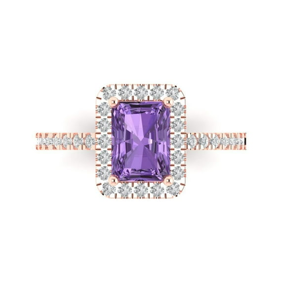 Halo Engagement Ring for Women - 1.86ct Simulated Alexandrite in 14K Rose Gold Promise Ring