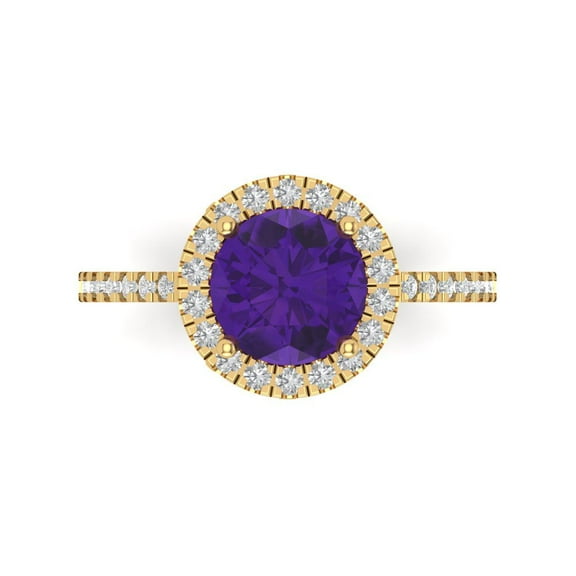Halo Engagement Ring for Women - 1.8ct Natural Amethyst in 14K Yellow Gold Promise Ring