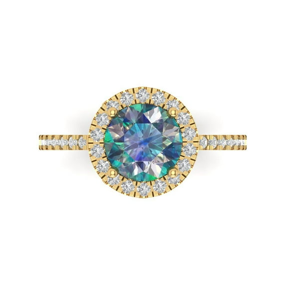 Clara Pucci 14K Yellow Gold 1.8ct BlueMoissanite Halo Ring for Women