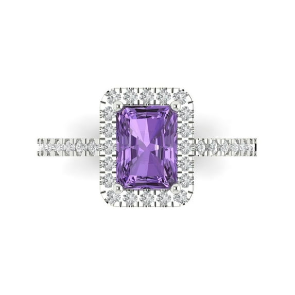 Clara Pucci 14K White Gold Solid Gold Alexandrite Halo Anniversary Ring for Women - 1.86 cttw Emerald Cut