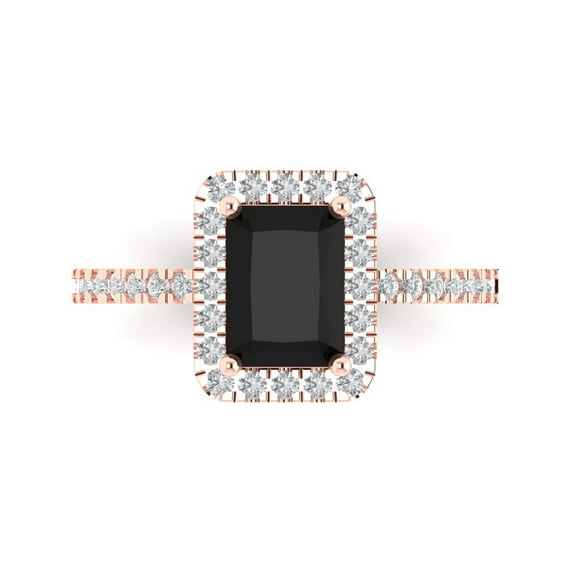 Clara Pucci 14K Rose Gold Solid Gold Onyx Halo Anniversary Ring for Women - 1.86 cttw Emerald Cut