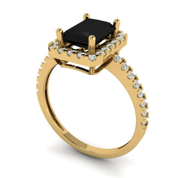 1.86ct emerald cut black natural onyx 14k yellow gold halo Bridal Wedding Engagement Promise Anniversary Ring for Women size 9.75