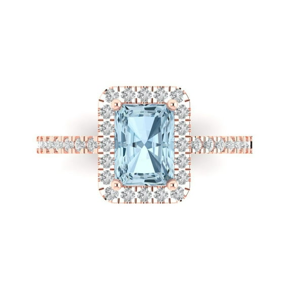 Clara Pucci 14K Rose Gold Solid Gold Blue Halo Anniversary Ring for Women - 1.86 cttw Emerald Cut