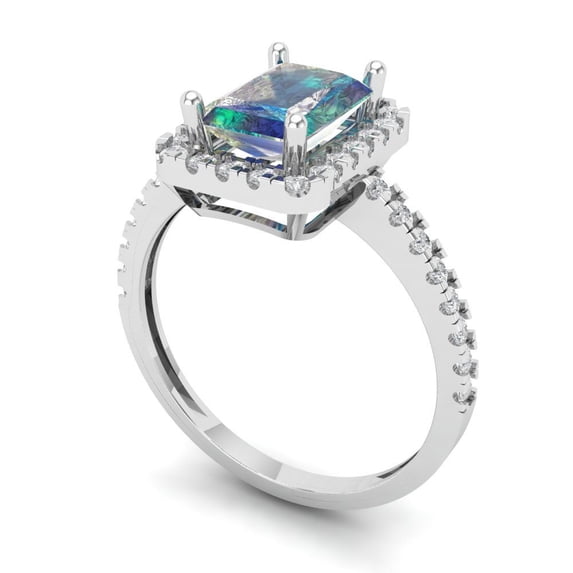 1.86ct emerald cut blue moissanite 14k white gold halo Bridal Wedding Engagement Promise Anniversary Ring for Women size 8