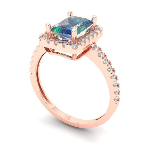 1.86ct emerald cut blue moissanite 18k rose gold halo Bridal Wedding Engagement Promise Anniversary Ring for Women size 8.25