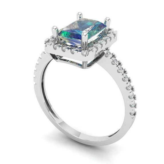 1.86ct emerald cut blue moissanite 18k white gold halo Bridal Wedding Engagement Promise Anniversary Ring for Women size 10.5