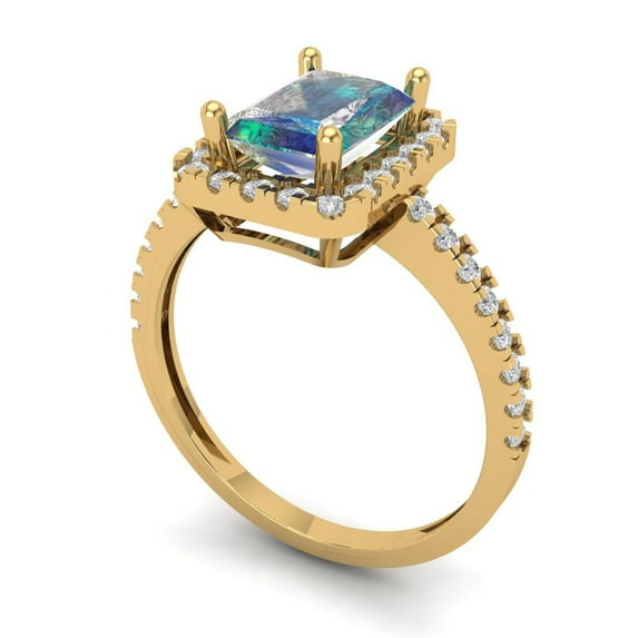 1.86ct emerald cut blue moissanite 18k yellow gold halo Bridal Wedding Engagement Promise Anniversary Ring for Women size 7.75