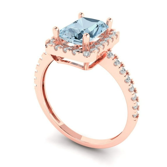 1.86ct emerald cut blue Zircon 18k rose gold halo Bridal Wedding Engagement Promise Anniversary Ring for Women size 6.5