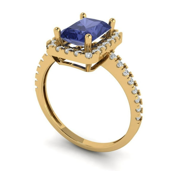 1.86ct emerald cut blue tanzanite 18k yellow gold halo Bridal Wedding Engagement Promise Anniversary Ring for Women size 6.75
