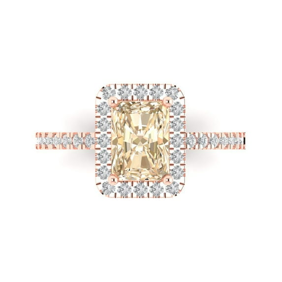 Clara Pucci 14K Rose Gold Solid Gold Morganite Halo Anniversary Ring for Women - 1.86 cttw Emerald Cut