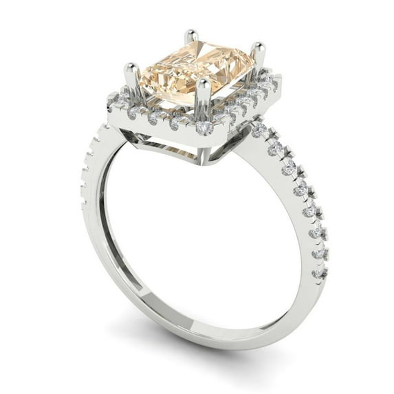 1.86ct emerald cut brown natural morganite 14k white gold halo Bridal Wedding Engagement Promise Anniversary Ring for Women size 8.75