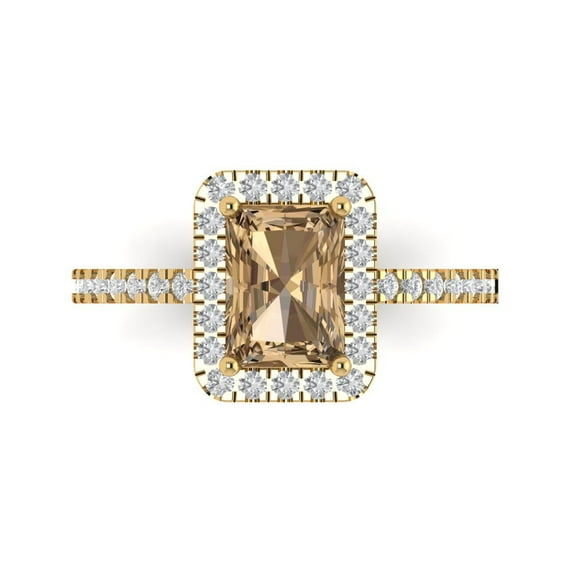 Clara Pucci 14K Yellow Gold Solid Gold Champagne Halo Anniversary Ring for Women - 1.86 cttw Emerald Cut
