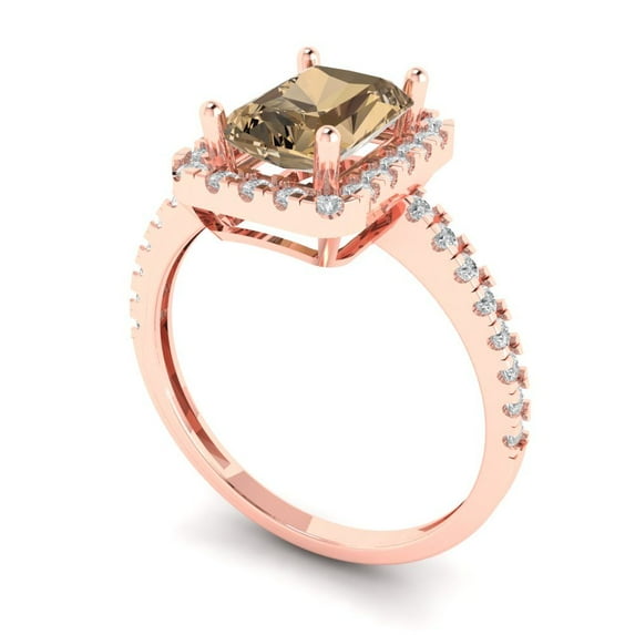 1.86ct emerald cut champagne Zircon 14k rose gold halo Bridal Wedding Engagement Promise Anniversary Ring for Women size 6.25