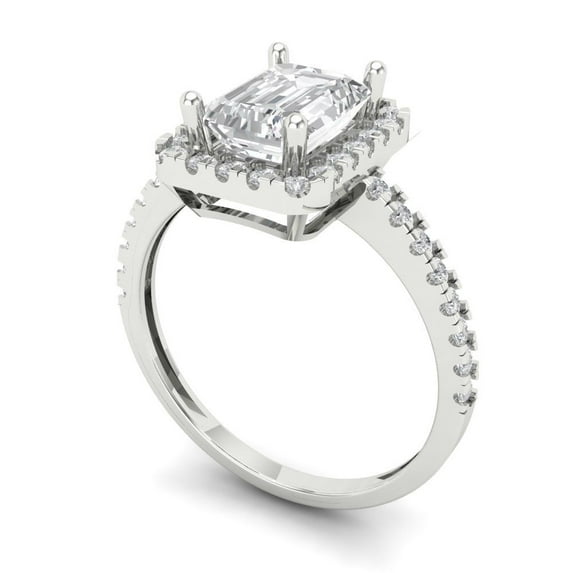 1.86ct emerald cut clear moissanite 14k white gold halo Bridal Wedding Engagement Promise Anniversary Ring for Women size 9.75