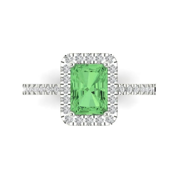 Clara Pucci 14K White Gold Solid Gold Green Halo Anniversary Ring for Women - 1.86 cttw Emerald Cut