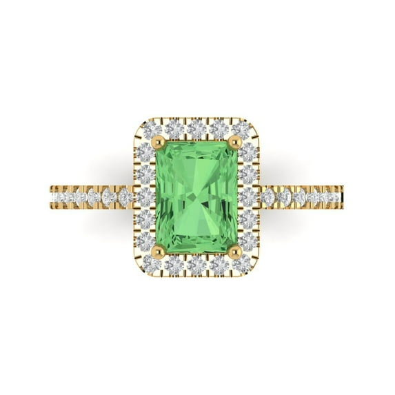 Clara Pucci 14K Yellow Gold Solid Gold Green Halo Anniversary Ring for Women - 1.86 cttw Emerald Cut