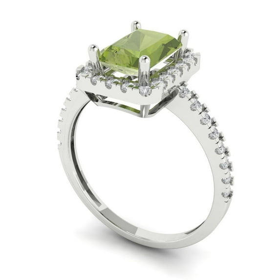 1.86ct emerald cut green natural peridot 14k white gold halo Bridal Wedding Engagement Promise Anniversary Ring for Women size 7