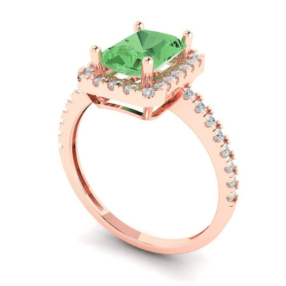 1.86ct emerald cut green Zircon 18k rose gold halo Bridal Wedding Engagement Promise Anniversary Ring for Women size 5.5